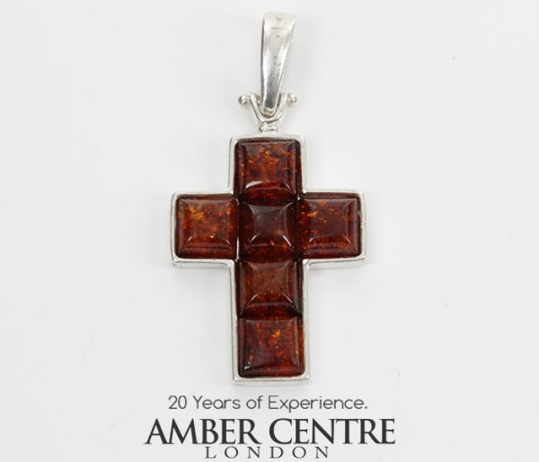 CROSS PENDANT HANDMADE GERMAN BALTIC Amber IN 925 SILVER PD110 RRP£65!!