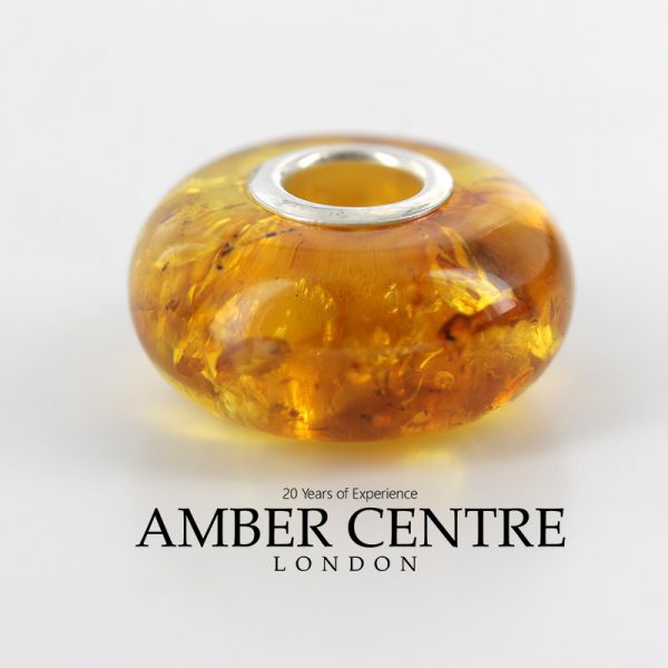 Genuine Amber & 925 Silver Charm For European Charm Bracelets CHA59 RRP£45!!!