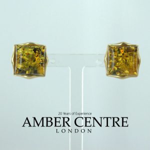 Italian Handmade German Green Baltic Amber Studs In 9ct Gold GS0086G RRP £275!!!