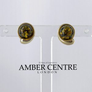 Italian Made German Green Baltic Amber Studs In 9ct Gold GS0072G RRP £145!!!