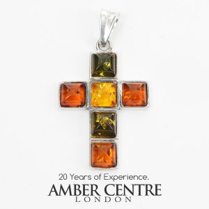 CROSS PENDANT HANDMADE GERMAN BALTIC AMBER IN 925 SILVER PD111M RRP£65!!