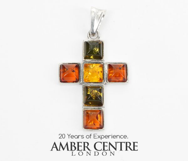 CROSS PENDANT HANDMADE GERMAN BALTIC AMBER IN 925 SILVER PD111M RRP£65!!