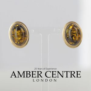 Italian Made Large German Green Baltic Amber Studs 9ct Gold GS0133G RRP £295!!!