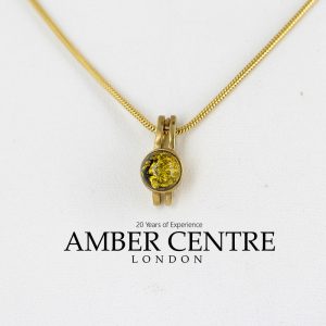 Italian Handmade Elegant German Green Amber Pendant in 9ct Gold -GP0081G RRP£175!!!