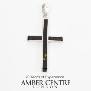 CROSS PENDANT HANDMADE UNIQUE Green BALTIC AMBER IN 925 SILVER PD113G RRP£85!!!