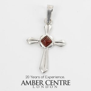 AMBER CROSS PENDANT BALTIC UNIQUE HANDMADE in 925 SILVER-PD114 RRP£25!!