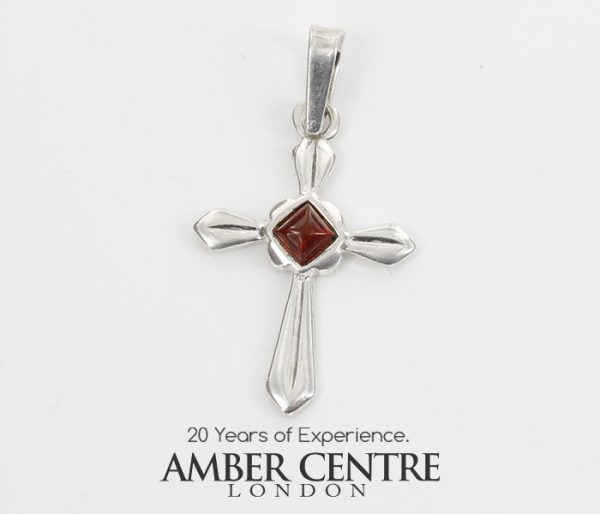 AMBER CROSS PENDANT BALTIC UNIQUE HANDMADE in 925 SILVER-PD114 RRP£25!!