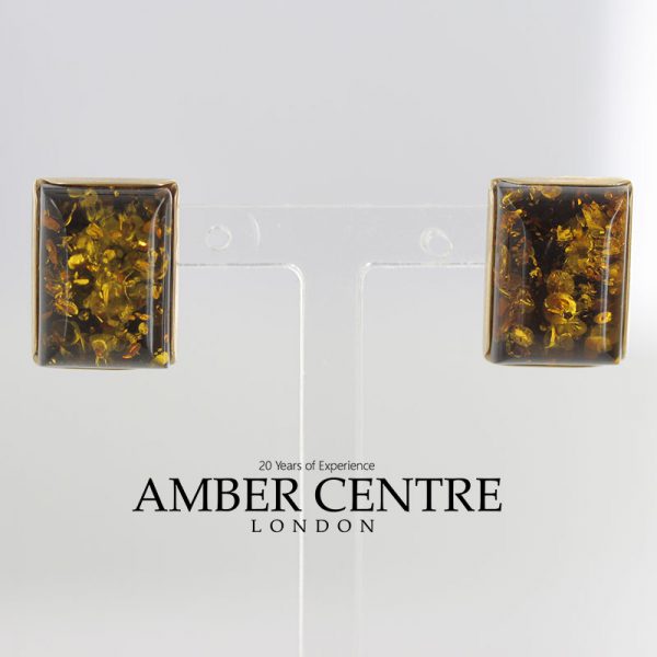 Italian Made Large German Green Baltic Amber Studs 9ct Gold GS0140G RRP £275!!!