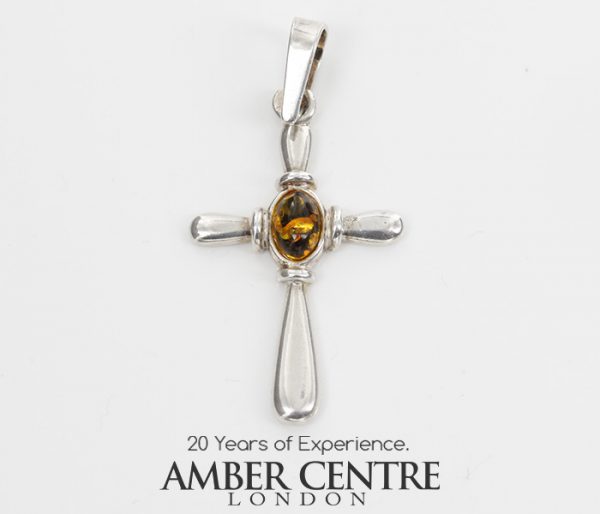 AMBER CROSS PENDANT BALTIC UNIQUE HANDMADE in 925 SILVER-PD115 RRP£25!!!