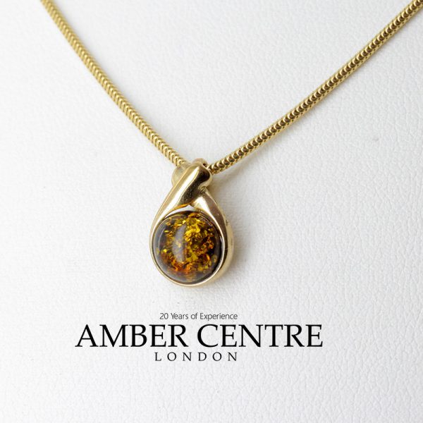 Italian Made Elegant German Green Baltic Amber Pendant in 9ct Gold - GP0085G RRP£125!!!