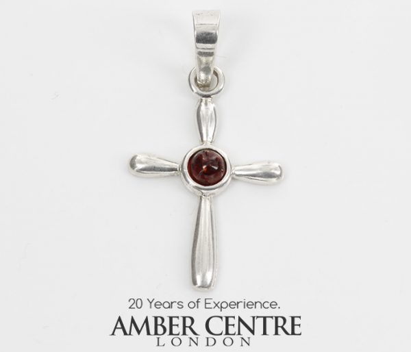 AMBER CROSS PENDANT BALTIC UNIQUE HANDMADE in 925 SILVER-PD116 RRP£25!!