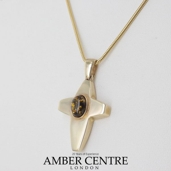 Italian Handmade 9ct Gold Cross Pendant With German Green Baltic Amber GP0088G RRP£495!!!