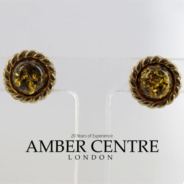 Italian Made German Green Baltic Amber Studs In 9ct solid Gold GS0042G RRP £125!!!