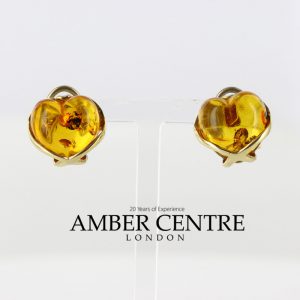 Italian Handmade German Baltic Amber Heart Stud Earrings In 9ct Gold GS0109