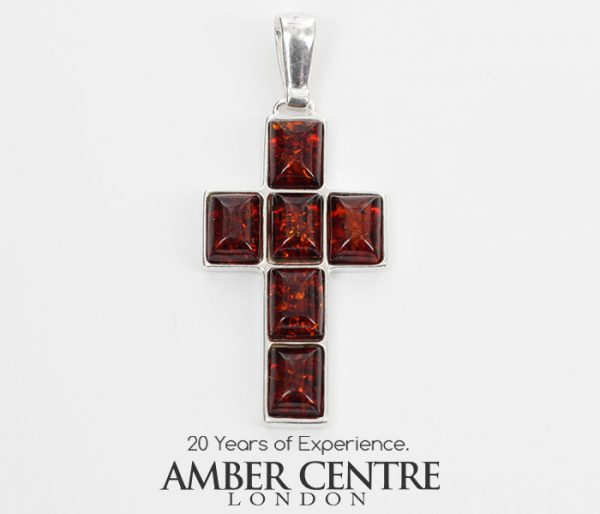 CROSS PENDANT HANDMADE GERMAN BALTIC Amber IN 925 SILVER PD117 RRP£85!!