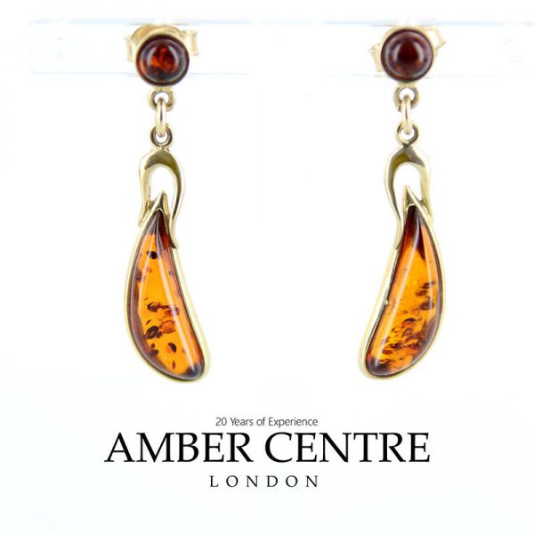 Italian Made Unique German Baltic Amber in 9ct Gold Drop Earrings GE0077 RRP£225!!!