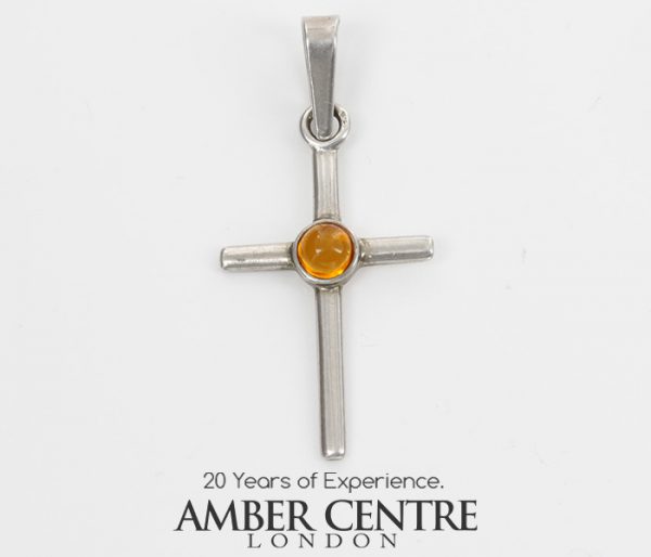 CROSS PENDANT BALTIC UNIQUE HANDMADE AMBER in 925 SILVER-PD120 RRP£25!!