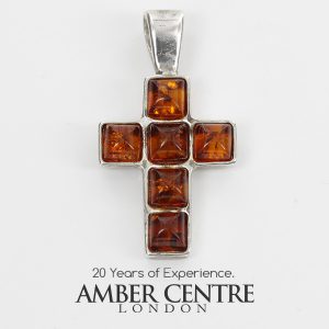 CROSS PENDANT HANDMADE GERMAN BALTIC AMBER IN 925 SILVER PD121 RRP£45!!!