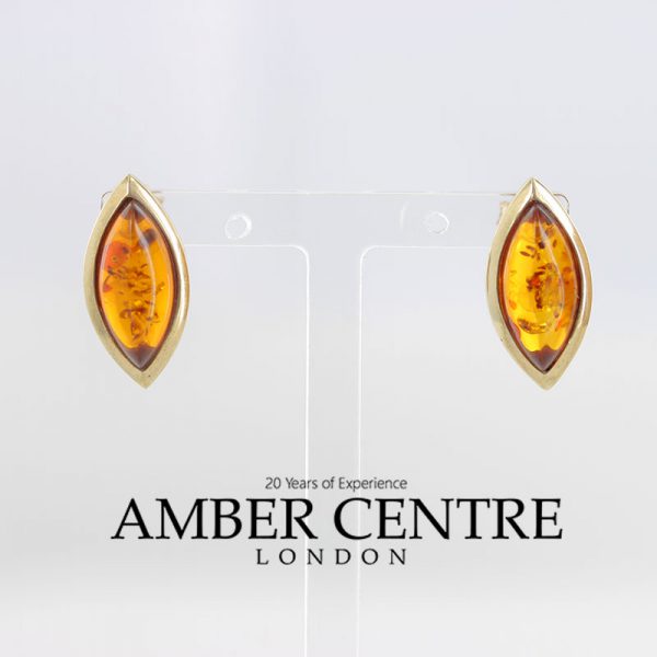 Italian Made Unique German Baltic Amber 9ct solid Gold Stud Earrings GS0044 RRP£225!!!