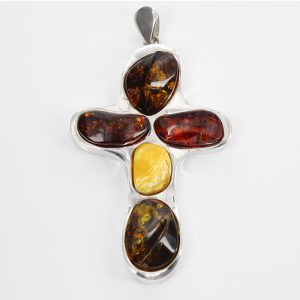 CROSS PENDANT HANDMADE UNIQUE GERMAN BALTIC AMBER IN 925 SILVER PD122 RRP£375!!!