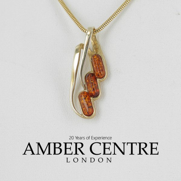 Italian Handmade Stylish Modern German Baltic Amber Pendant In 9ct solid Gold - GP0136 RRP£245!!!