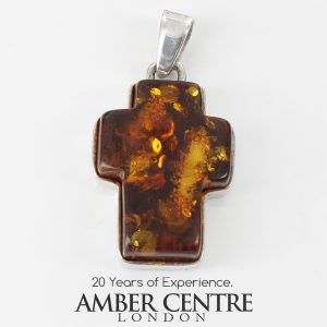 CROSS PENDANT HANDMADE UNIQUE GERMAN BALTIC AMBER IN 925 SILVER PD131 RRP£65!!!