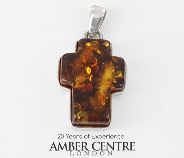 CROSS PENDANT HANDMADE UNIQUE GERMAN BALTIC AMBER IN 925 SILVER PD131 RRP£65!!!