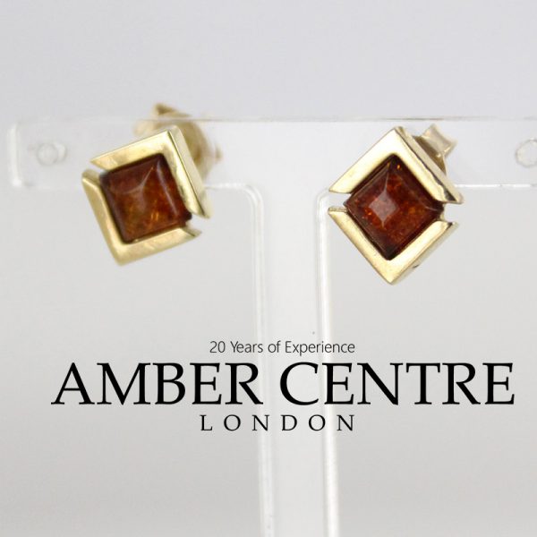 Italian Made Unique German Baltic Amber Stud Earrings 9ct Solid Gold GS0076 RRP£175!!!