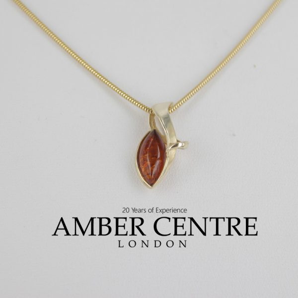 Italian Handmade Modern Stylish German Baltic Amber Pendant in 9ct Gold -GP0145 RRP£175!!!