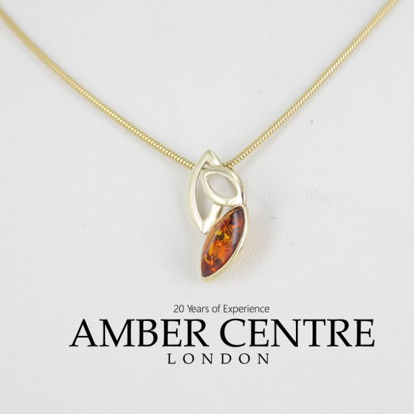 Italian Handmade Modern Elegant German Baltic Amber Pendant in 9ct Gold -GP0149 RRP£125!!!