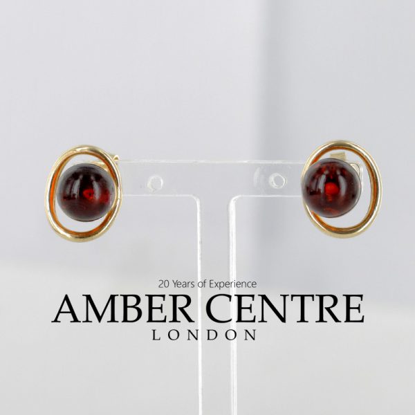 ITALIAN HANDMADE GERMAN AMBER STUD EARRINGS IN 9CT Solid GOLD GS0127 RRP£175!!!