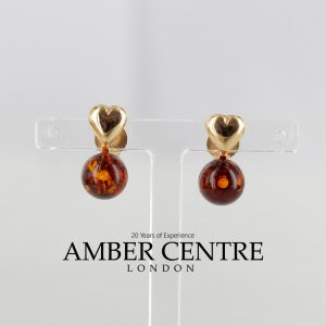 Italian Made Heart Shaped LOVE Baltic Amber Studs In 9ct Solid Gold GS0128 RRP£145!!!