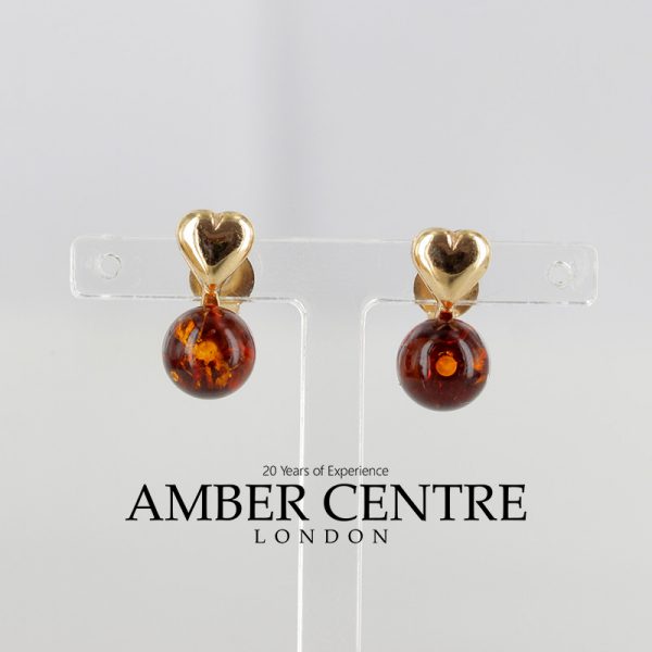 Italian Made Heart Shaped LOVE Baltic Amber Studs In 9ct Solid Gold GS0128 RRP£145!!!