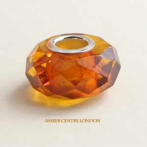 Amber & 925 Silver Handmade Faceted Charm fit for European charm bracelets -CHA77 RRP£40!!!