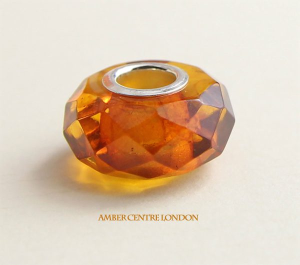 Amber & 925 Silver Handmade Faceted Charm fit for European charm bracelets -CHA77 RRP£40!!!