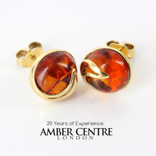 Italian Made 18ct SOLID Gold Baltic Amber Round Swirl Stud Earrings GS0994 RRP£595!!!