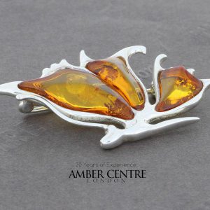 Baltic Amber Brooch butterfly shaped 925 silver handmade - BD0111 RRP£65!!!