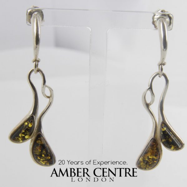 Earrings Italian Style German Green Baltic Amber 925 Silver E0077 RRP£45!!!