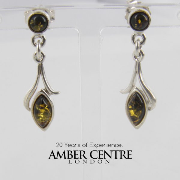 Italian Style German Green Baltic Amber Elegant 925 Silver Earrings E0071 RRP£35!!!