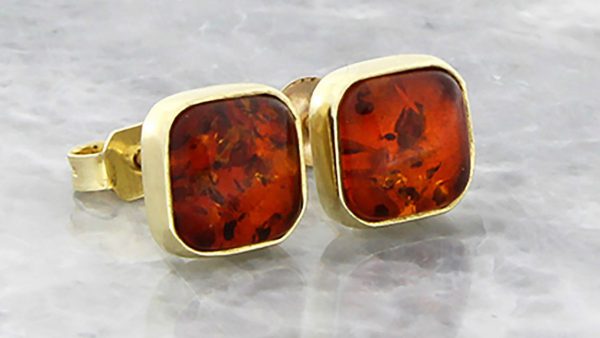 Italian Made German Large Baltic Amber Studs In 9ct Gold GS0094 RRP£275!!!