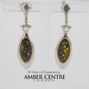 Italian Style Elegant German Green Baltic Amber 925 Silver Earrings E0093 RRP£45!!!