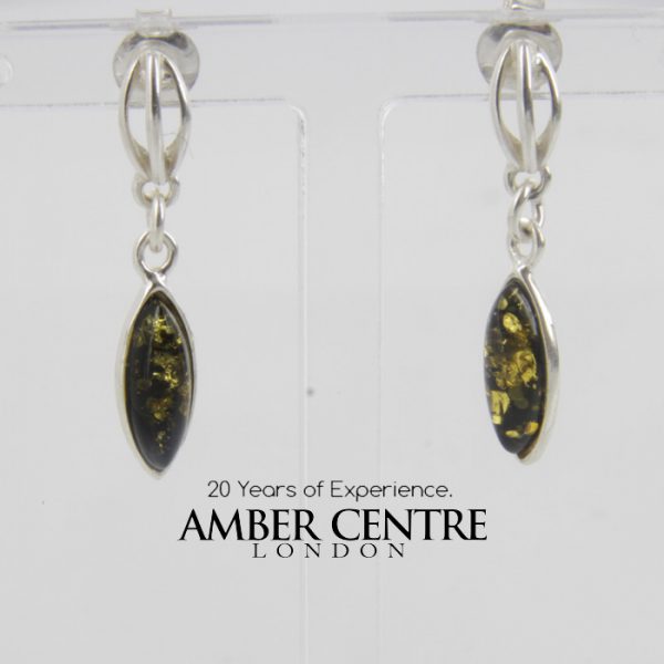 Italian Made Elegant German Green Baltic Amber 925 Silver Earrings E0095 RRP£25!!!