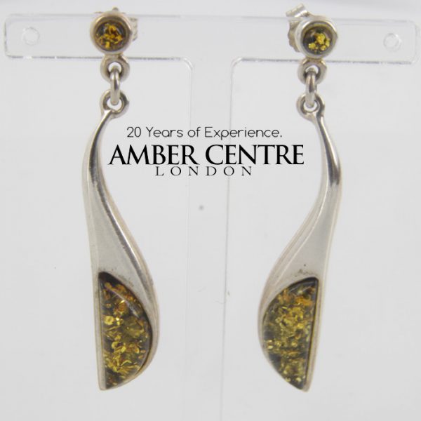 Italian Style Elegant German Green Baltic Amber 925 Silver Earrings E0092 RRP£50!!!