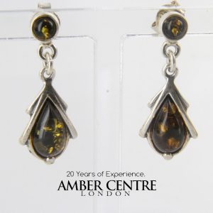 Italian Style Elegant Green Baltic Amber 925 Silver Earrings E0125 RRP £35