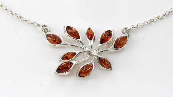 Amber Necklace Leaf Style German Baltic Amber In 925 Silver N022 RRP£100!!!