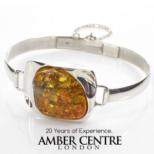 BANGLE GERMAN GREEN BALTIC AMBER HANDMADE 925 SOLID SILVER -BAN051 RRP£295!!!