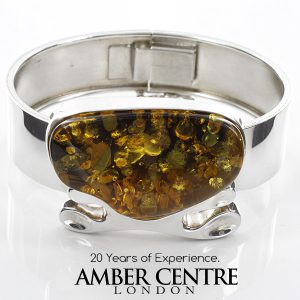 German Green Baltic Amber Handmade Bangle Solid 925 Silver - BAN069 - RRP£525!!!