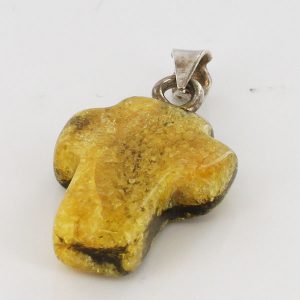 Unique Green/Butterscotch Baltic Amber Cross Pendant with Silver Loop PE0115 RRP 20!!!