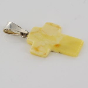 MILKY BUTTERSCOTCH BALTIC AMBER,925 SILVER LOOP,CROSS PENDANT-PE0121 RRP£40!!!