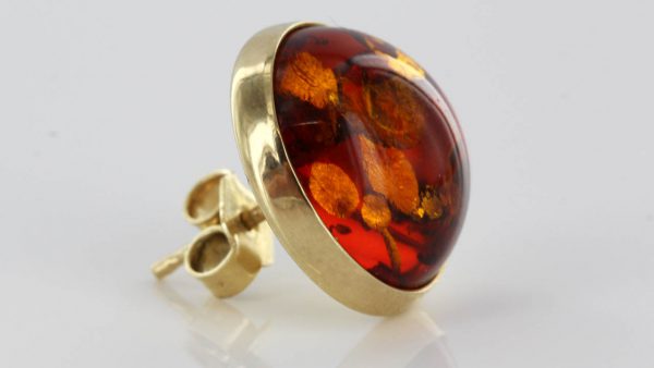 Italian Made Large German Baltic Amber Stud Earrings In 9ct Solid Gold GS0057 RRP £375!!!